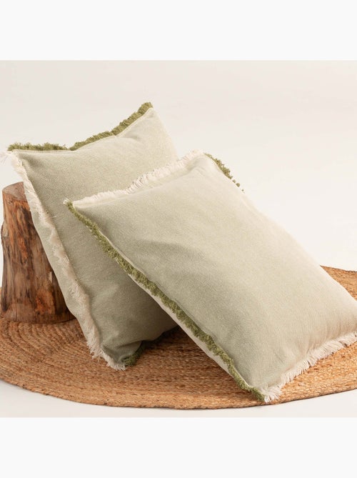 Pack dos fundas lisas de cojín de tejido en relieve, con flecos -  Gamusi. - Kiabi