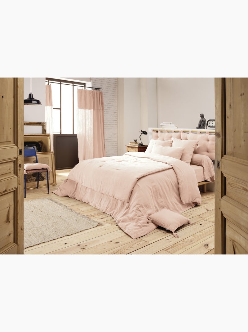 Pack gasa de algodón — funda nórdica + sábana bajera + 2 fundas de almohada Rosa Malvavisco - Kiabi