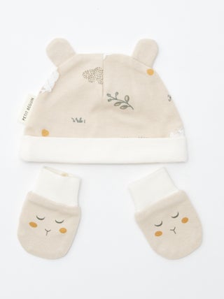 Pack gorro + guante de recién nacido 'Petit Béguin'