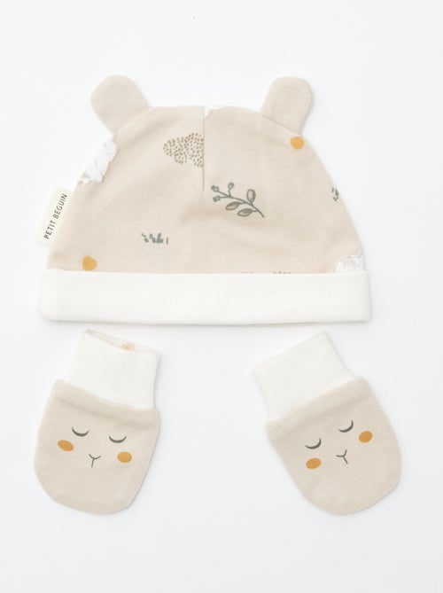 Pack gorro + guante de recién nacido 'Petit Béguin' - Kiabi