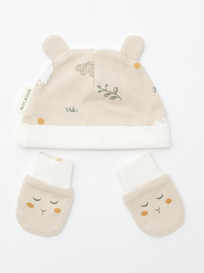 Pack gorro + guante de recién nacido 'Petit Béguin' Beige - Kiabi