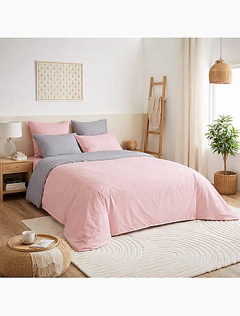 Pack harmonie 6 piezas rosa y gris– algodón 57 hilos – funda 240x220 + sábana bajera 140x190 cm
