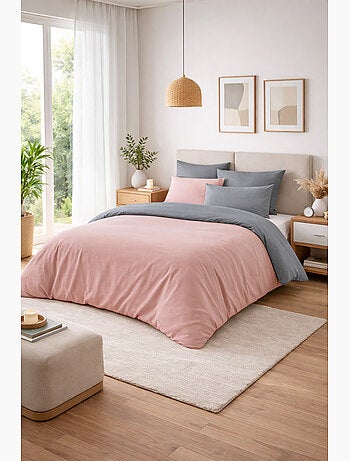 Pack harmonie 6 piezas rosa y gris– algodón 57 hilos – funda 240x220 + sábana bajera 140x190 cm