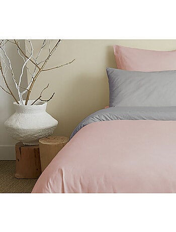 Pack harmonie 6 piezas rosa y gris– algodón 57 hilos – funda 240x220 + sábana bajera 140x190 cm
