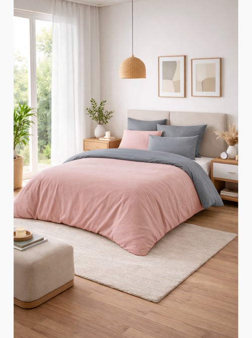 Pack harmonie 6 piezas rosa y gris– algodón 57 hilos – funda 240x220 + sábana bajera 140x190 cm - Kiabi