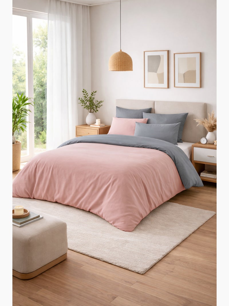 Pack harmonie 6 piezas rosa y gris– algodón 57 hilos – funda 240x220 + sábana bajera 140x190 cm Rosa - Kiabi