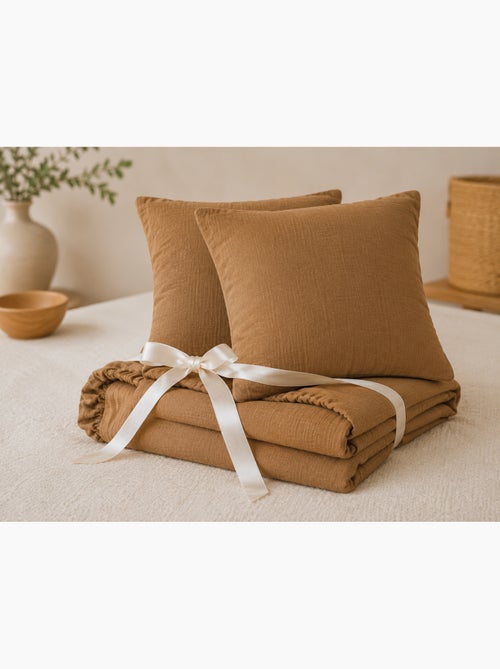 Pack sábana bajera + 2 fundas de almohada doble gasa de algodón gaïa - Kiabi Pack sábana bajera + 2 fundas de almohada doble gasa de algodón gaïa - Kiabi