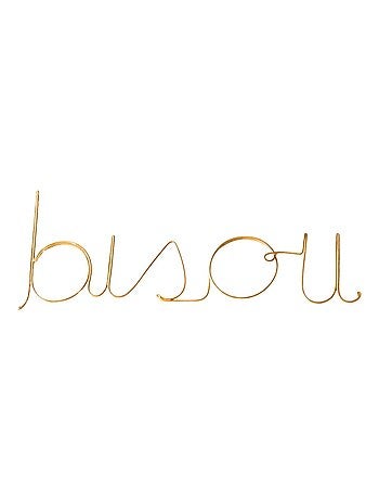Palabra de alambre de latón dorado "BISOU