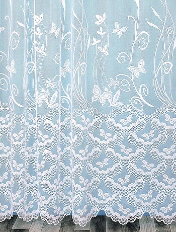 Panel recto de encaje modulable con mariposas y follaje, con cinta fruncidora