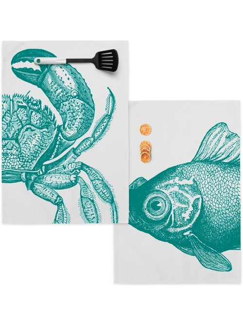 Paño de cocina 2 ud Blue sea "Happyfriday" - Kiabi
