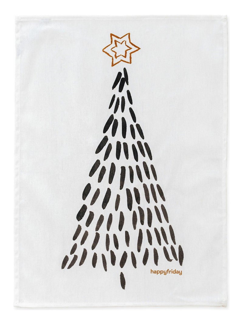 Paño de cocina 2 ud Gold Xmas "Happyfriday" Blanco - Kiabi