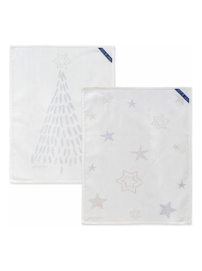 Paño de cocina 2 ud Gold Xmas "Happyfriday" Blanco - Kiabi