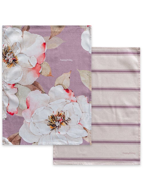 Paño de cocina 2 ud White peonies "Happyfriday" - Kiabi