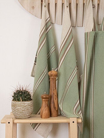 Paño de cocina a rayas de algodón y lino