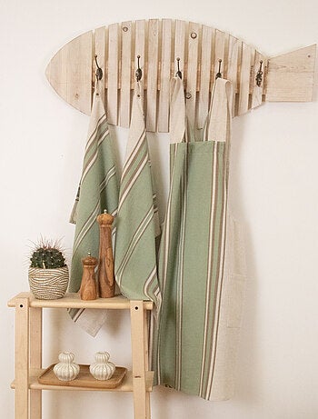 Paño de cocina a rayas de algodón y lino