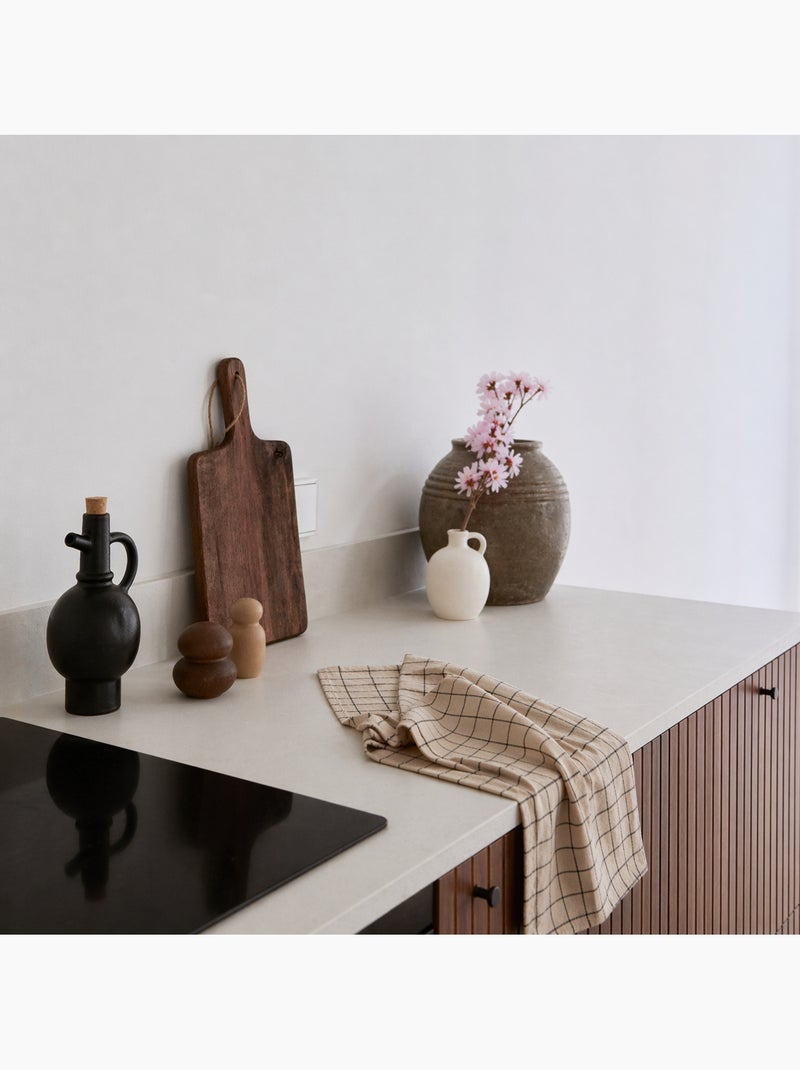 Paño de cocina de algodón con estampado de cuadros Beige - Kiabi