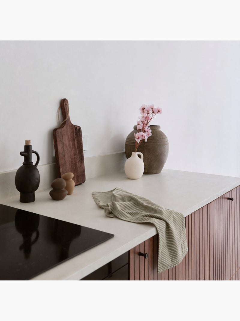 Paño de cocina de algodón con finas rayas tejidas Caqui - Kiabi