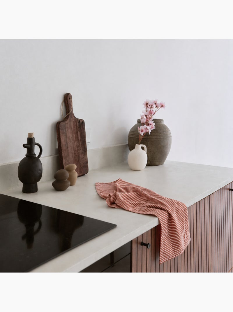Paño de cocina de algodón con finas rayas tejidas Naranja coral - Kiabi