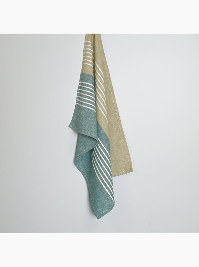 Paño de cocina de algodón con rayas bicolores Azul - Kiabi