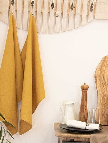 Paño de cocina en mezcla de lino y algodón lavado