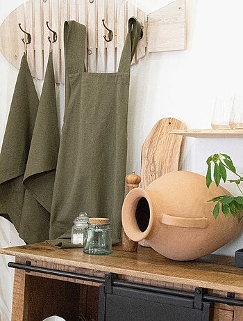 Paño de cocina en mezcla de lino y algodón lavado