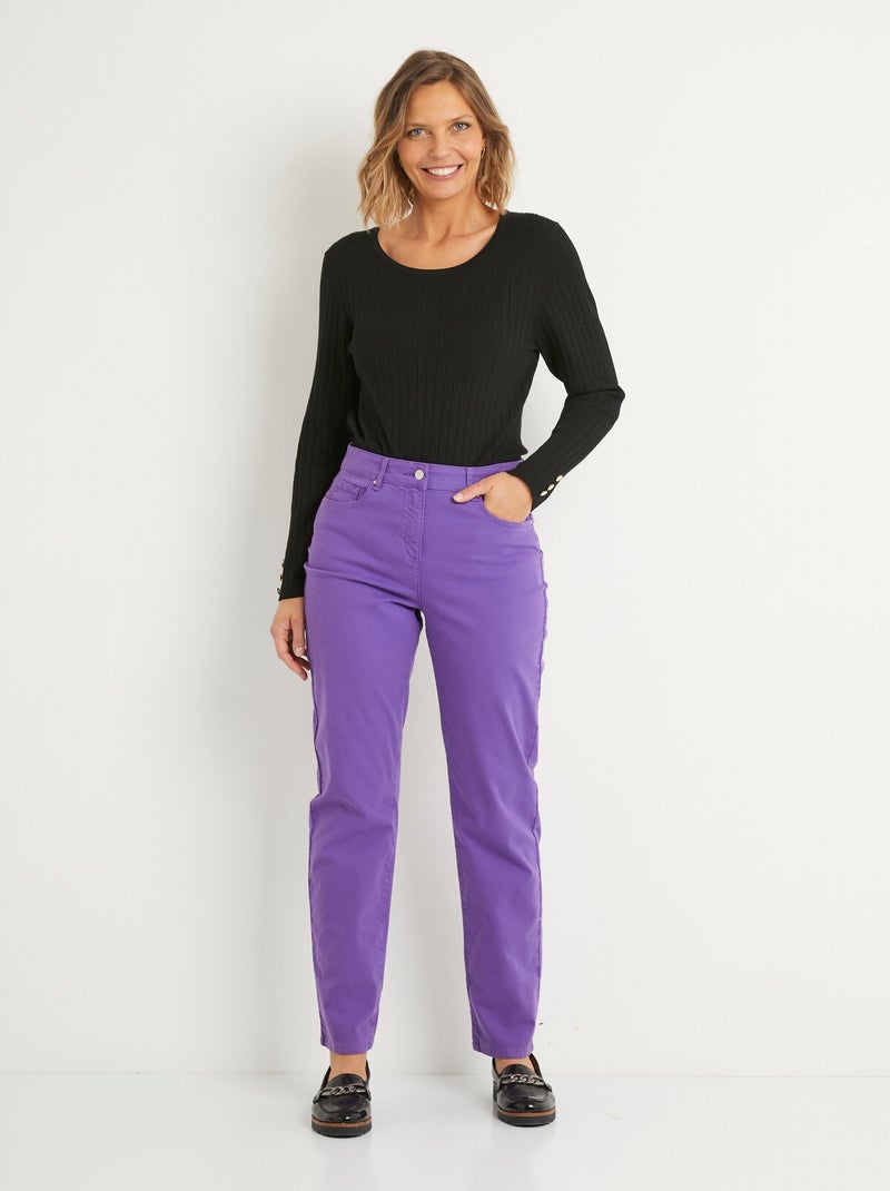 Pantalón 5 bolsillos recto de algodón elástico - Afibel Violeta - Kiabi