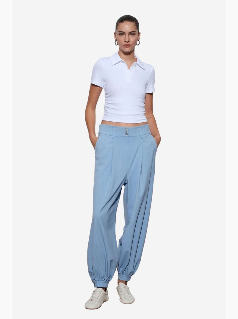 Pantalón a rayas de tiro alto y pernera ancha dilvin Azul cielo - Kiabi