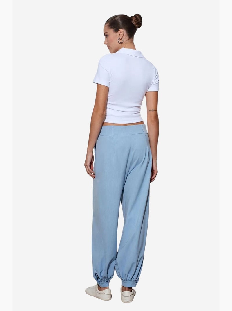 Pantalón a rayas de tiro alto y pernera ancha dilvin Azul cielo - Kiabi