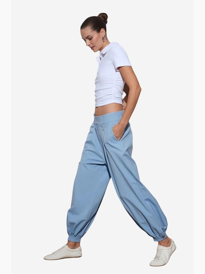 Pantalón a rayas de tiro alto y pernera ancha dilvin Azul cielo - Kiabi
