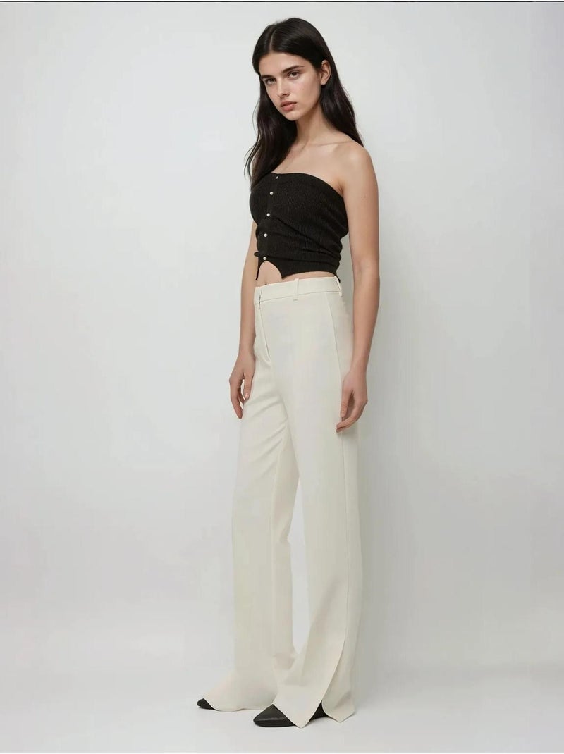 Pantalón acampanado de cintura alta premium Blanco - Kiabi