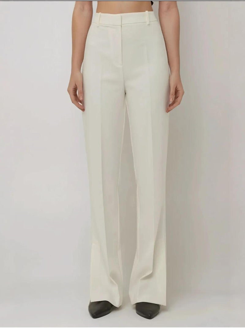 Pantalón acampanado de cintura alta premium Blanco - Kiabi