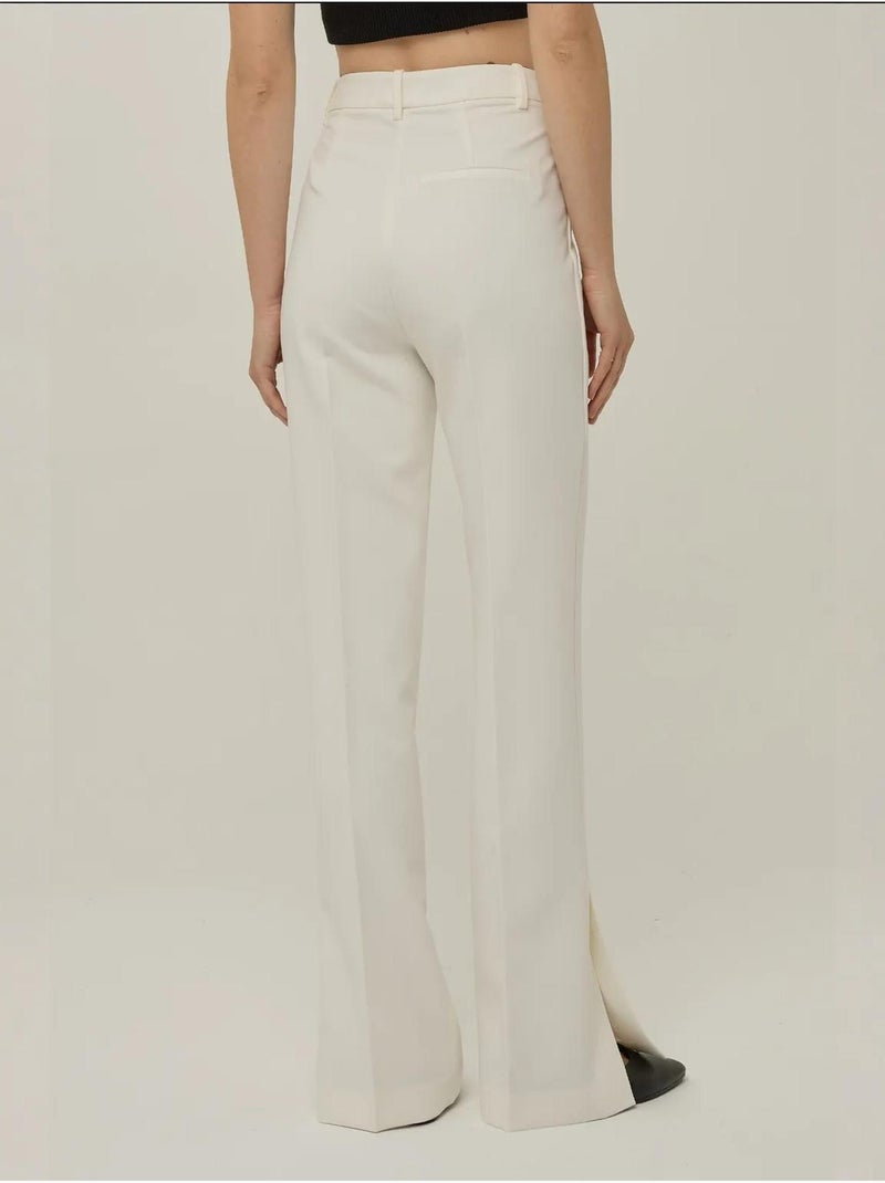 Pantalón acampanado de cintura alta premium Blanco - Kiabi