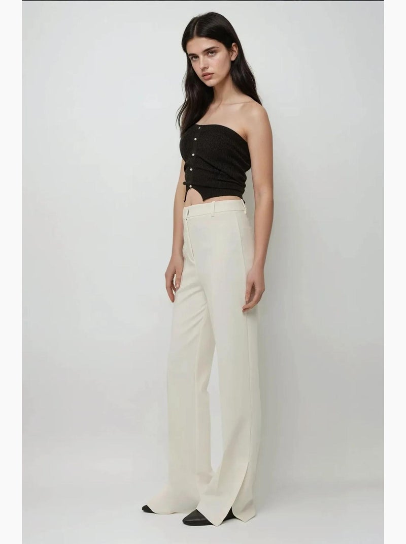 Pantalón acampanado de cintura alta premium hiccup Blanco - Kiabi