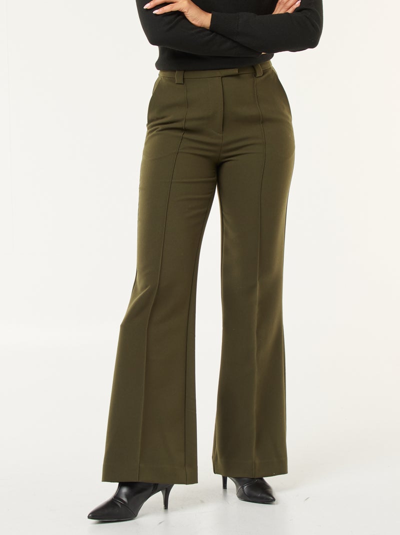 Pantalón acampanado liso Kaki - Kiabi