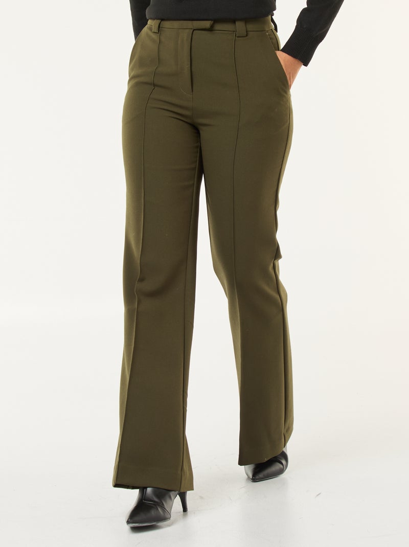 Pantalón acampanado liso Kaki - Kiabi