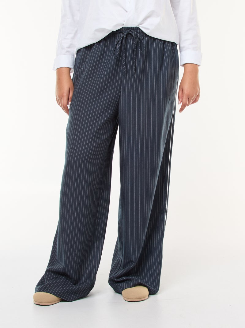 Pantalón ancho a rayas con cintura elástica Azul - Kiabi