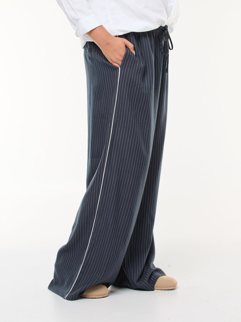Pantalón ancho a rayas con cintura elástica Azul - Kiabi