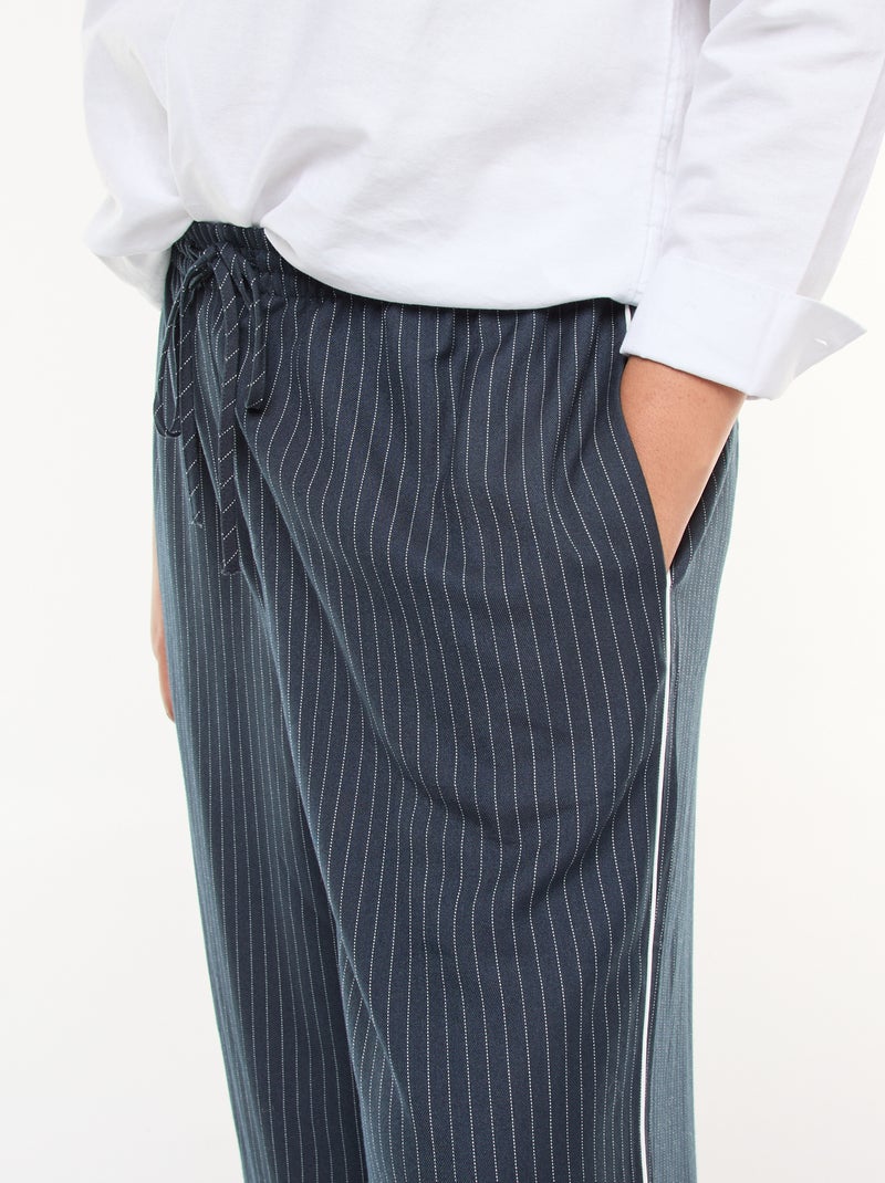Pantalón ancho a rayas con cintura elástica Azul - Kiabi