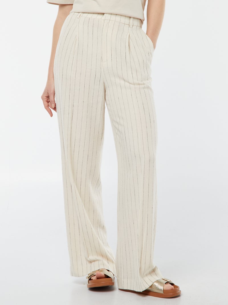 Pantalón ancho a rayas de mezcla de lino BEIGE - Kiabi