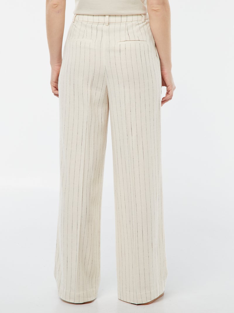 Pantalón ancho a rayas de mezcla de lino BEIGE - Kiabi