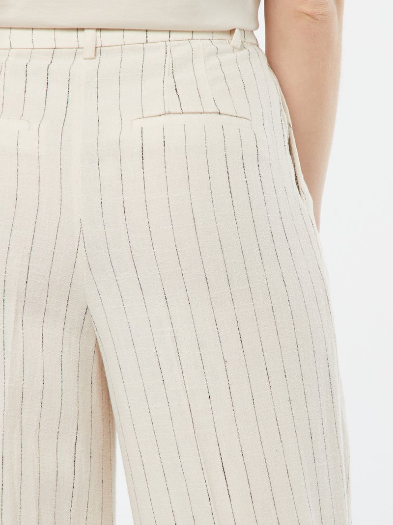 Pantalón ancho a rayas de mezcla de lino BEIGE - Kiabi