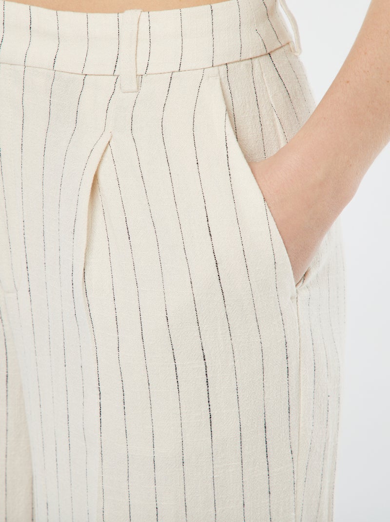 Pantalón ancho a rayas de mezcla de lino BEIGE - Kiabi