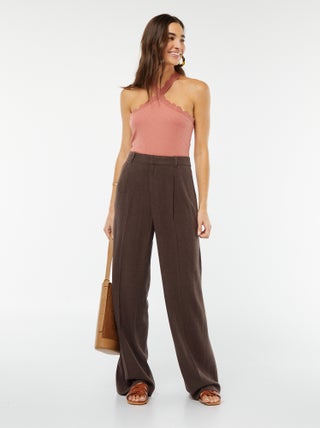 Pantalón ancho a rayas de mezcla de lino