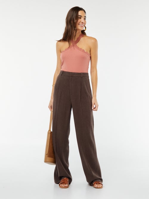 Pantalón ancho a rayas de mezcla de lino - Kiabi