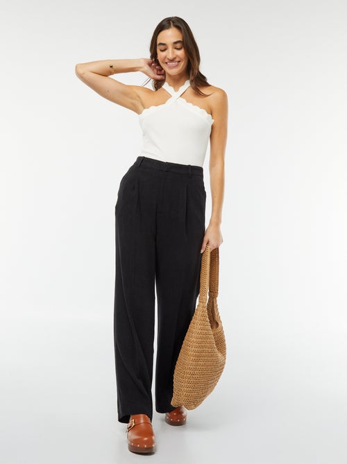Pantalón ancho a rayas de mezcla de lino - Kiabi