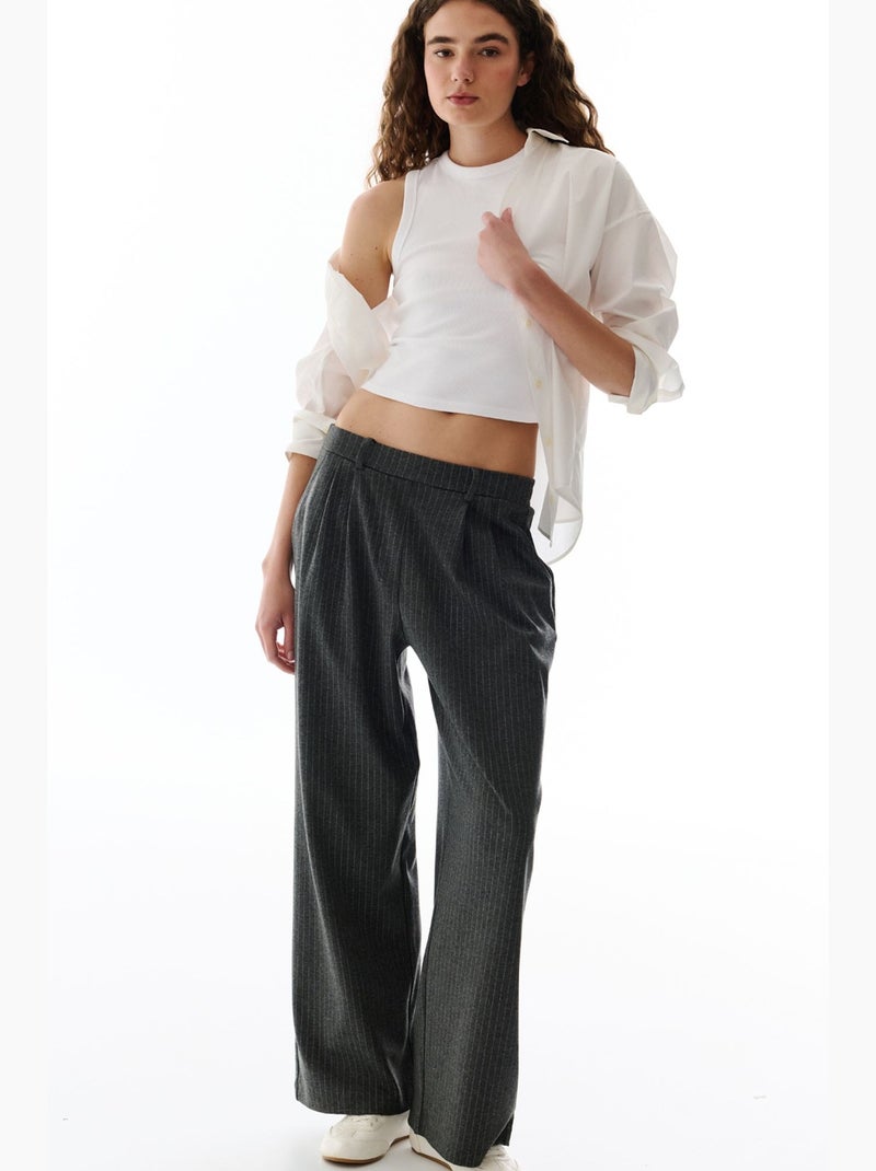 Pantalón ancho a rayas penti Gris negro - Kiabi