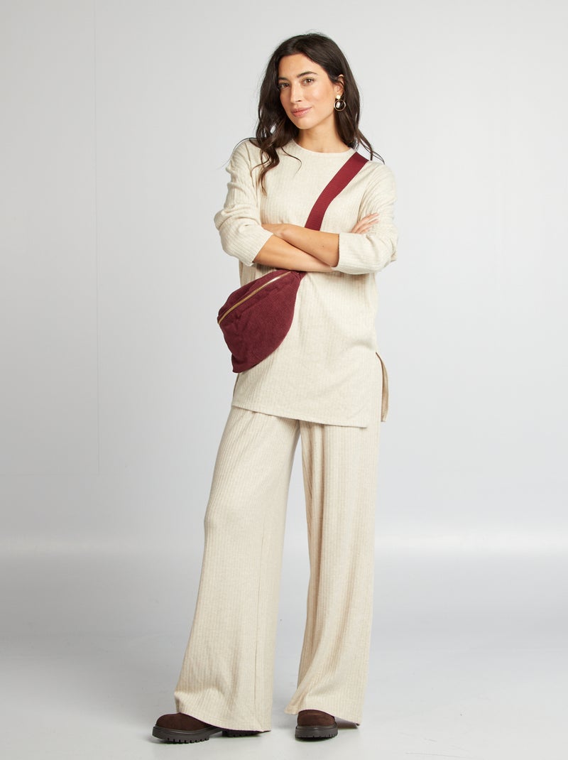 Pantalón ancho canalé BEIGE - Kiabi