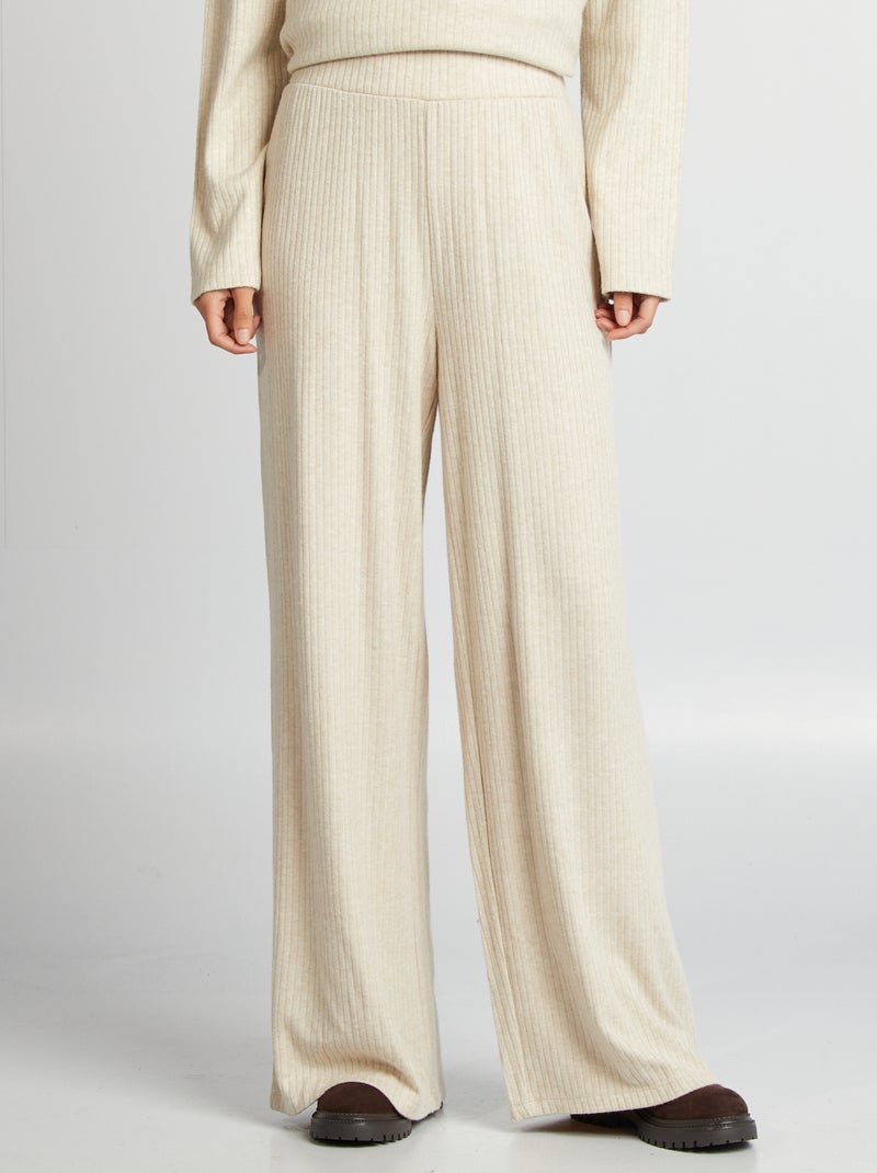 Pantalón ancho canalé BEIGE - Kiabi