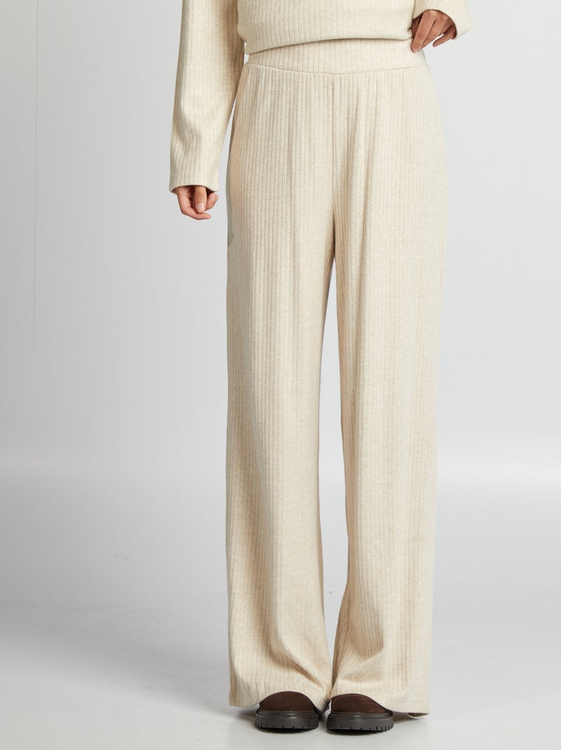 Pantalón ancho canalé BEIGE - Kiabi