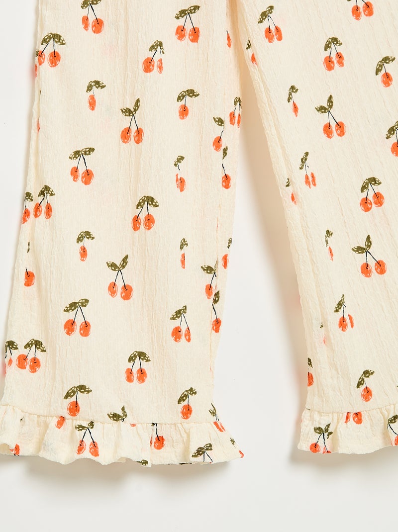 Pantalón ancho con bajo con volantes Blanco - Kiabi